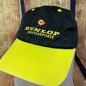 Dunlop Motorsports Hat Black Yellow Strapback Cap KP Nascar Motorcycle Racing
